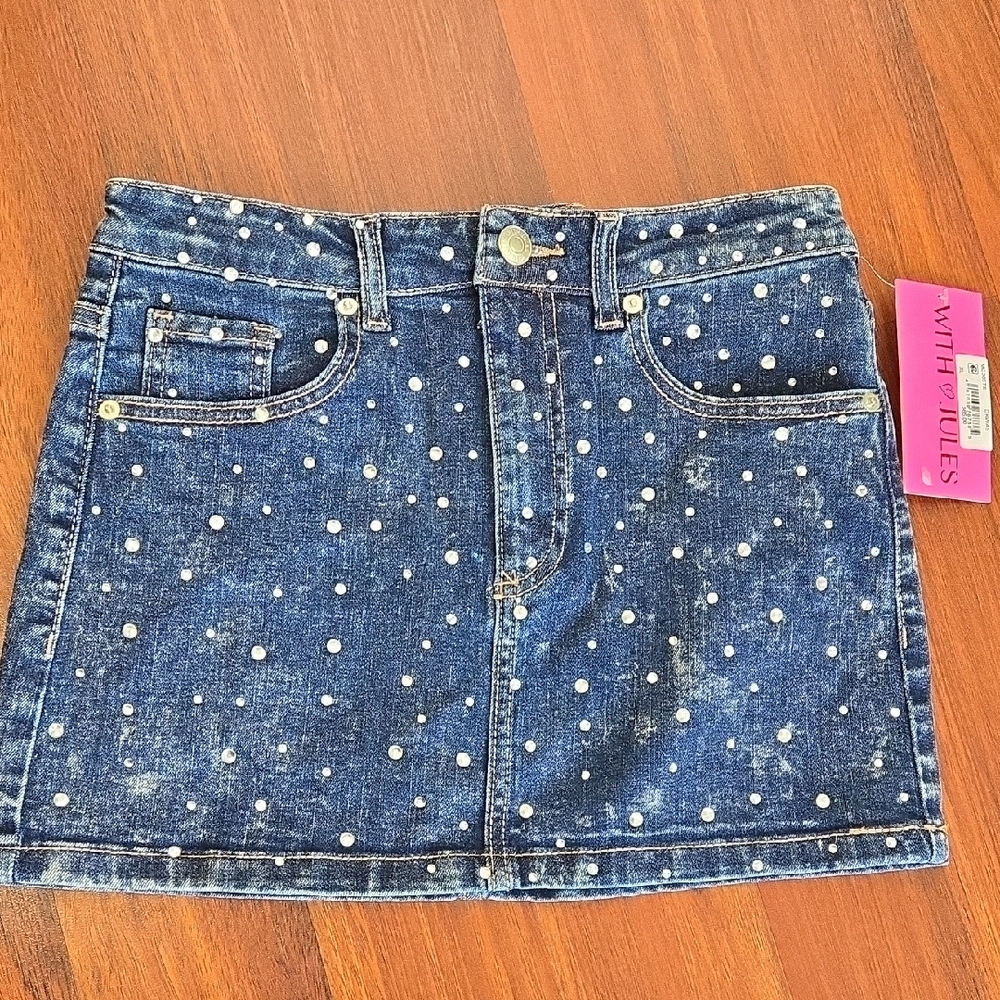 Denim Mini Skirt with Gem/Rhinstones